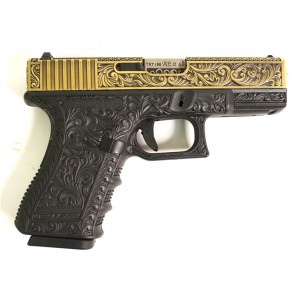 Страйкбольный пистолет WE Glock-19 Gen.3 Bronze, с гравировкой WE-G003BOX-FP